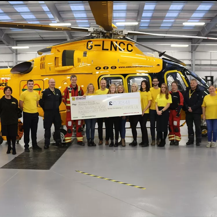 CHARITY CHEQUE PRESENTATION WITH LINCS & NOTTS AIR AMBULANCE