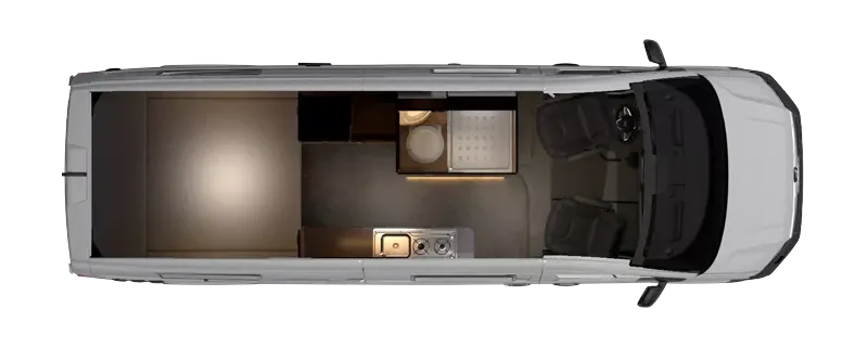 Mega Mobil Lounge 680 S Twin Layout showing Bed